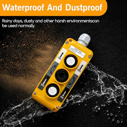 Waterproof Industrial 3 Button Electric Hoist Crane Pushbutton Switches with Box Holder COB Industrial Up Down Driving Push Button Switch Control