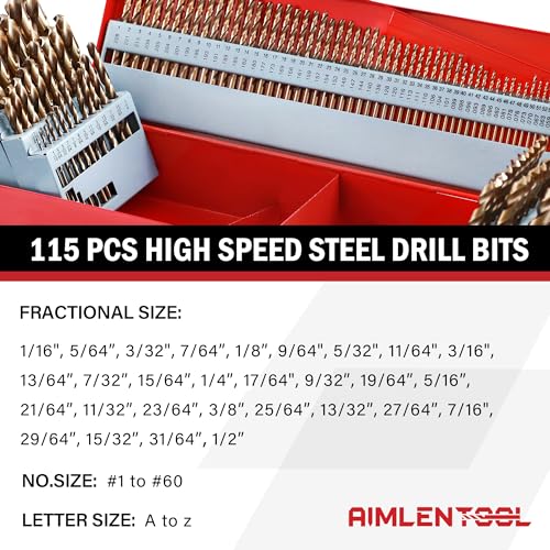 115Pcs Cobalt Drill Bits Set M35 HSS Jobber Length - size: 115PCS Cobalt Drill Bit