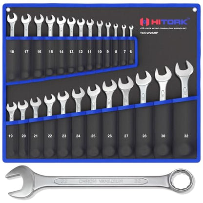 HITORK 25 Piece Metric Combination Wrench Set, 6-32 mm, 12-Point CRV Steel