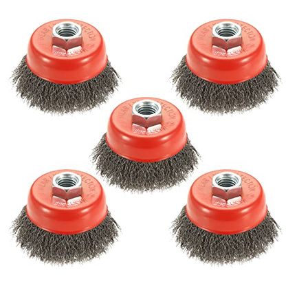 AUPREX 5 Pack 3 Inch Coarse Crimped Wire Cup Brush for Angle Grinder with 5/8 Inch-11 Threaded Arbor - 0.014 Inch Carbon Steel Wire -Light Duty Conditioning for Metals - size: 3 Inch