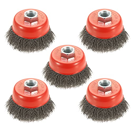 AUPREX 5 Pack 3 Inch Coarse Crimped Wire Cup Brush for Angle Grinder with 5/8 Inch-11 Threaded Arbor - 0.014 Inch Carbon Steel Wire -Light Duty Conditioning for Metals - size: 3 Inch