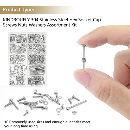 562 Pieces M2.5 x 4/6 /8/10 /12/16 /20mm Hex Socket Head Cap Screws Nuts Washers Assortment Kit, 304 Stainless Steel, Fully Machine Thread - size: M2.5, style: Socket Head