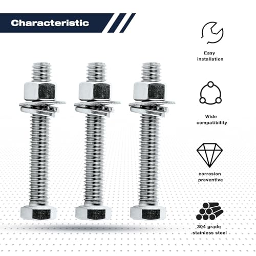 (6Set) 3/8-16x2-1/2 Complete Set Hex Head Screw Bolts,Nuts,Fender Flat washers,Split Lock Washers,Fully Threaded, Stainless Steel 18-8（304）, Bright Finish. - size: (6Set) 3/8-16x2-1/2"
