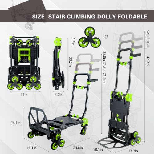 2 in 1 Portable Stair Climbing Dolly Cart with Wheels(Green) - color: Green