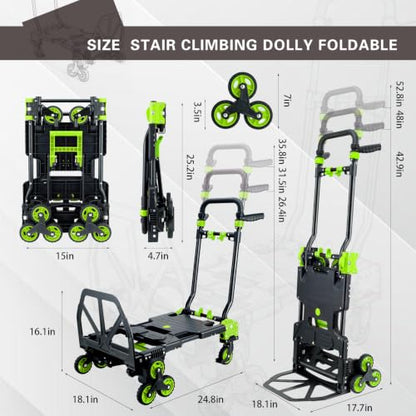 2 in 1 Portable Stair Climbing Dolly Cart with Wheels(Green) - color: Green