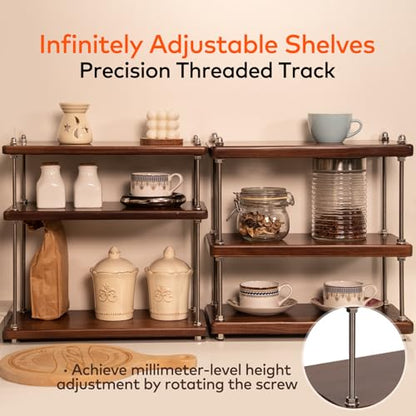 Solid Wood Coffee Bar Shelf/Rack for Countertop, 3 Tier, Walnut - color: Walnut Finish, size: 24MM Thick