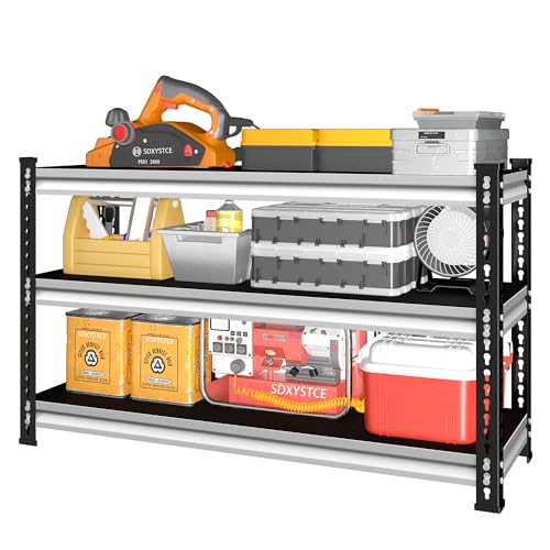 48" W Garage Shelving Heavy Duty, 1500LBS Loads Adjustable Garage Storage Shelves, 3-Tier Metal Shelving Units and Storage Racks, Industrial Utility Shelf,48" Wx18 Dx39 H, White - color: White, size: 48" W×18" D-3tier