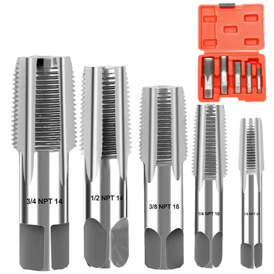5Pcs Carbon Steel Npt Pipe Tap Set,1/8", 3/4",1/2", 3/8",1/4"