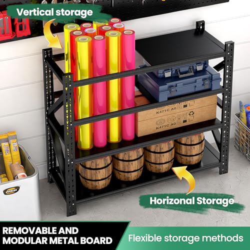 4-Tier Heavy Duty Garage Shelving,Industrial Shelving for Commercial & Home Use,Garage Storage Racks Heavy Duty Steel Shelves,Ultra-Wide Metal Rack for 3‑Car Garages,Warehouses,Workshops - size: 24"D*75"W*69"H