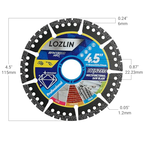 LOZLIN Diamond Blades for Angle Grinder, 4.5" Metal Cutting Blades, 3 Pack