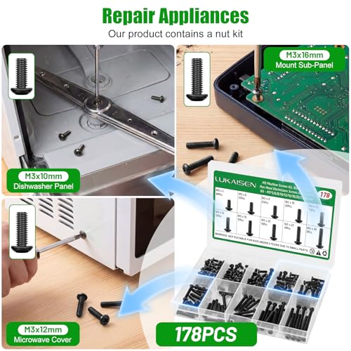 178 Pcs M3 Phillips Pan Head Machine Screws Kit for Laptop & RC - size: 178Pcs M3*5/6/8/10/12/16/18/20/25/30mm-Pan