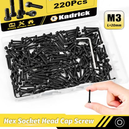 KADRICK 220PCS M3 x 20mm Hex Socket Head Cap Screws, M3-0.5 Fully Threaded - size: M3x20MM 220PCS