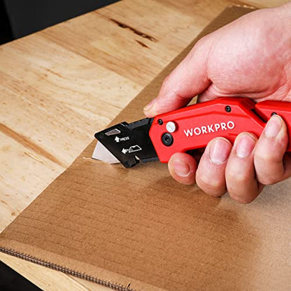 WORKPRO Folding Utility Knife with 10 Blades, Red - color: Red