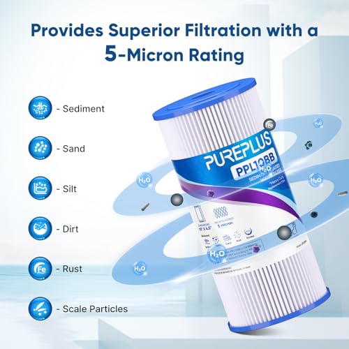PUREPLUS 5 Micron 10" x 4.5" Whole House Pleated Sediment Filter,2 Pack - size: 2 Count (Pack of 1), style: 5 Micron