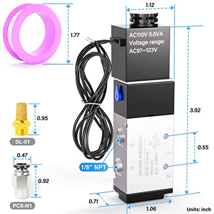 TAILONZ 1/8"NPT AC110V Solenoid Valve 2Position 5Way Outlet wire 4V110-06 - color: AC110V, size: 2 Position 5 Way-1/8"NPT