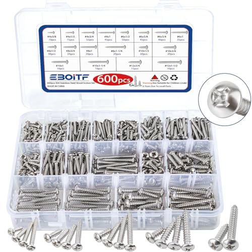 600 PCS 304 Stainless Steel Wood Screws Assortment Kit,Assorted Sheet Metal Screws #4/#6/#8/#10/#12 Phillips Pan Head Self-Tapping Screws Set,Assorted Wood Screws, Length 3/8" to 1-1/2" (Silver) - color: Silver