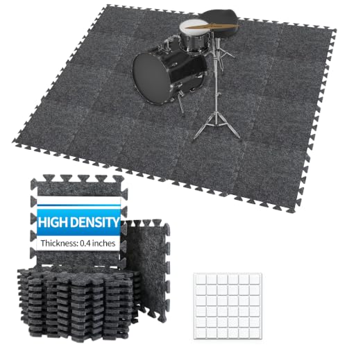 TroyStudio Thick Sound Absorbing Interlocking Floor Mats, 20 Pcs 11x 11 x 0.4 inches High Density Piano Carpet Drum Rug, Non-Slip Anti Vibration Soundproof Pads Acoustic Blankets for Music Studio - color: Gray, 20 Pcs, size: 0.4" Thickness