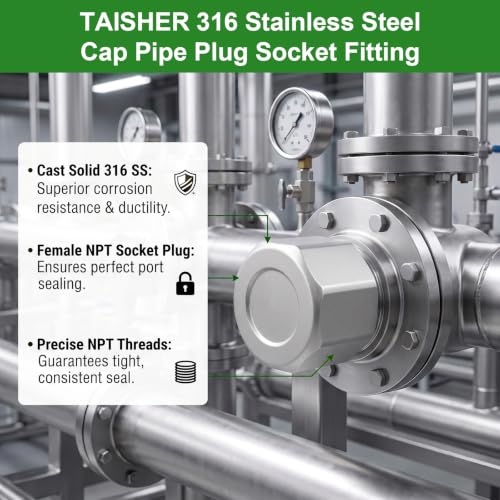 TAISHER 2Pcs 316 SS Hex Pipe Cap, 1-1/4" Female NPT Thread Pipe Fitting - size: 1-1/4"FNPT(316 Cap)