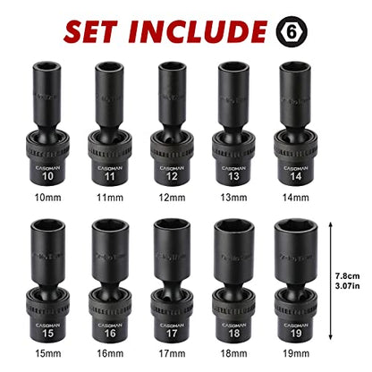 CASOMAN 10 PCS 3/8" Drive Deep Standard Universal Impact Socket Set, 6 Point, CR-MO, Metric,10-19mm - size: 10 PCS 3/8" Dr.(Deep)