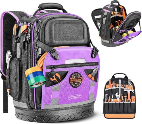 Tool Backpack Bag, Electrician Tool Bag 78-Pockets & Loops Tools Bag HVAC Tool Bags for Men, Heavy Duty Storage Construction tools Backpack (style1-Purple) - color: Purple
