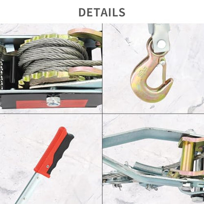 4 Ton/8800lbs Come Along Winch, Dual Gear Power Puller, Heavy Duty Hand Puller with 2 Hooks Steel Cable & Anti Skid Handle,Automotive Hoist Winch Puller for Moving Boats,Construction,Transport - size: 4T/8800LBS