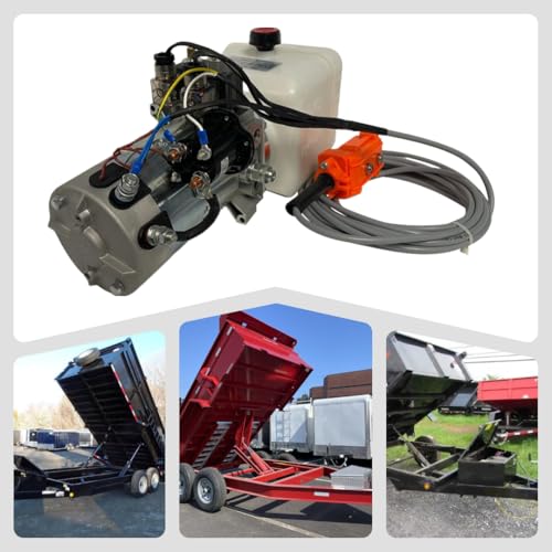 Hydraulic Pump for Dump Trailer 12 Volt DC Double Acting - Solenoid Hydraulic Power Unit 6 Quart Plastic Tank - Dump Trailer Electric Hydraulic Power Pack - size: 6 Quarts
