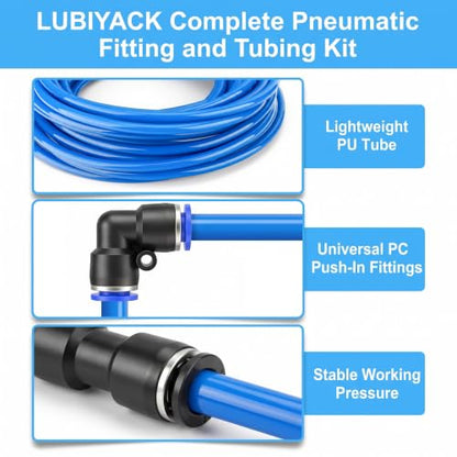 34PCS Blue PU Air Hose Pipe Tube Kit, 12mm OD 8mm ID, 50FT - color: Blue, size: 12mm OD x 50FT