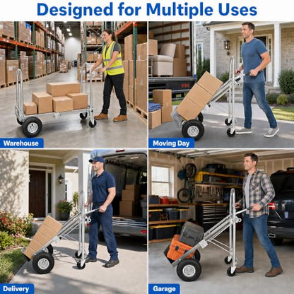 1000 LBS Dolly Cart with Wheels, 4 in 1 Folding Hand Truck, Stainless Steel Heavy Duty Industrial Convertible Hand Cart, Utility Collapsible Hand Truck Dolly for Warehouse, Home, Office, Etc - color: Silver
