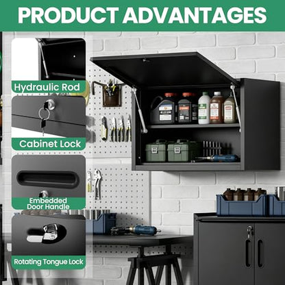 Metal Wall Cabinet, Garage Wall Cabinet with Adjustable Shelf for Garage, Tool Room, Kitchen, Assembly Required(Black) - color: Black, size: 1 Drawer