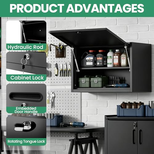 Metal Wall Cabinet, Garage Wall Cabinet with Adjustable Shelf for Garage, Tool Room, Kitchen, Assembly Required(Black) - color: Black, size: 1 Drawer