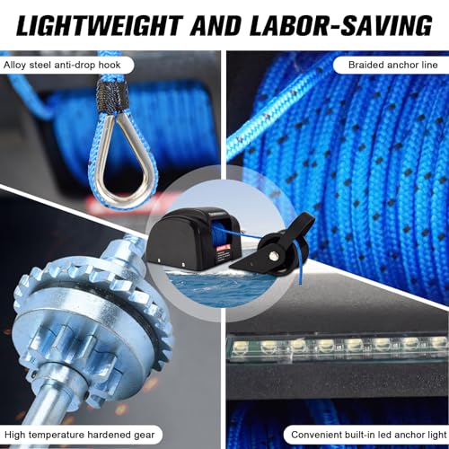 45 LBS Electric Boat Anchor Winch, Saltwater Electric Anchor Winch w/Wireless Remote Control & 98.42ft of Pre-Wound Anchor Rope 12V Marine Windlass Anchor Winch,Black