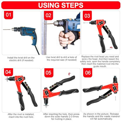 WETOLS Pop Rivet Gun Kit with 200 Blind Rivets,Upgraded Pop Rivet Tool Kit - size: 8"