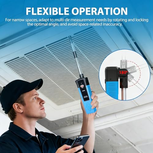 Hot Wire Anemometer Handheld CFM Meter with Bluetooth APP, Telescopic Probe