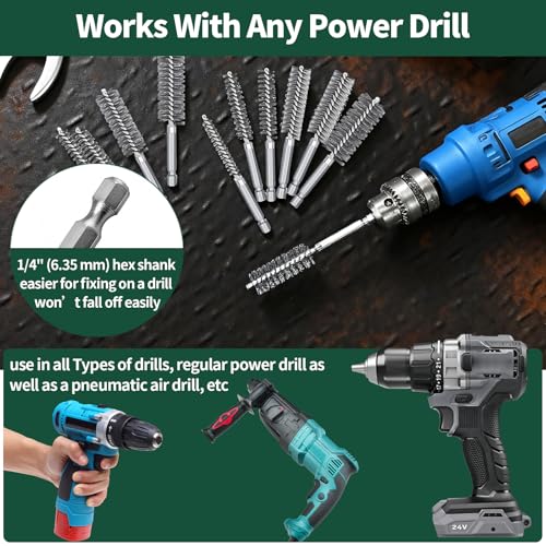 Yuahar 14Pcs Wire Wheel for Drill 1/4 Inch Hex Shank, Wire Cup Brush, Bore Cleaning Brushes, Nylon/Brass/Stainless Steel Bristles for Scrubbing Cleaning Rust, Dirt & Paint
