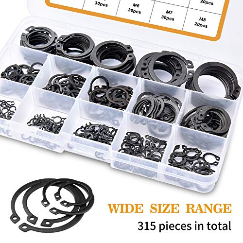 VIGRUE 315Pcs Snap Ring Shop Assortment Alloy Steel External Circlip Snap Retaining Clip Rings Set, 15 Sizes - size: 315PCS