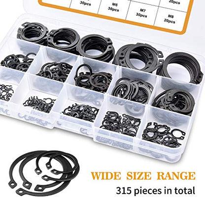 VIGRUE 315Pcs Snap Ring Shop Assortment Alloy Steel External Circlip Snap Retaining Clip Rings Set, 15 Sizes - size: 315PCS