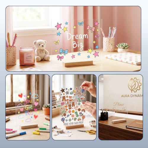 Bercoor 10 Pack 8x10 Inch Blank Clear Acrylic Sign with Wooden Stands, Rectangle Top Acrylic Sheet, DIY Acrylic Rectangle Table Numbers for DIY Name Card Gifts Event Party Sign Decoration - size: 8x10 rectangle