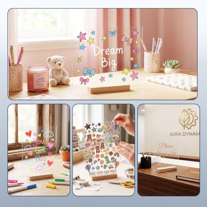 Bercoor 10 Pack 8x10 Inch Blank Clear Acrylic Sign with Wooden Stands, Rectangle Top Acrylic Sheet, DIY Acrylic Rectangle Table Numbers for DIY Name Card Gifts Event Party Sign Decoration - size: 8x10 rectangle