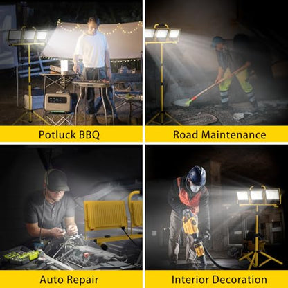 21000 Lumen Super Bright LED Work Light with Stand,Aluminum Heat Sink - color: 3 Head-21000LM