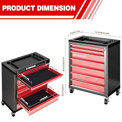 LARBANKE 7-Drawer Rolling Tool Chest with Wheels&Lock,Special Link Buckle - color: Red, size: 7 drawer tool chest