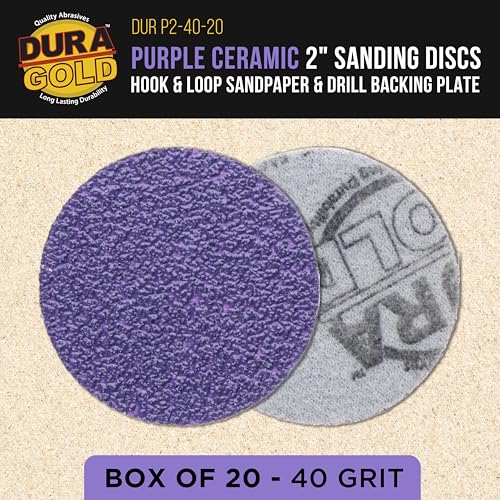 Dura-Gold Premium 40 Grit 2" Purple Film Ceramic Sanding Discs, Box of 20 - style: 40 Grit