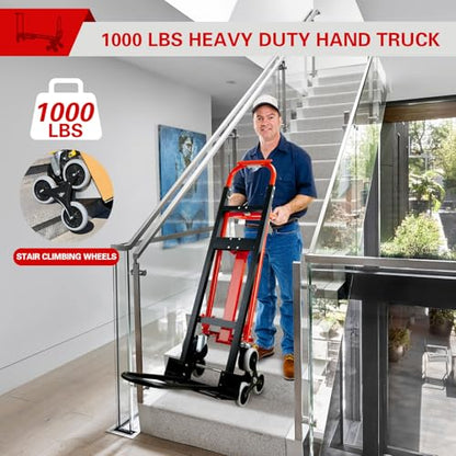 3 in 1 Stair Climbing Dolly Cart with Wheels 1000LBS(Red) - color: Red
