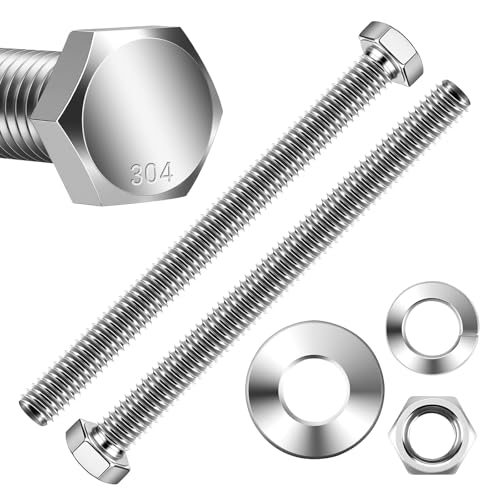 Mellewell 1/4-20 x 3-1/4" Hex Head Bolts with Hex Nuts and Thick Flat & Lock Washers, Fully Threaded, Stainless Steel 18-8, Plain Finish, 8 Sets - color: Silver, size: 1/4-20 x 3-1/4"