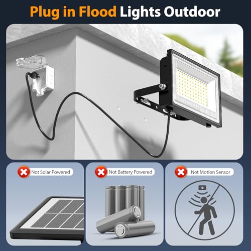 Onforu 80W Flood Lights Outdoor,8000lm Bright LED Work Light with Plug,Daylight White LED Flood Lighting, IP66 Waterproof Security Yard Lights for Garage Stadium 2 Pack