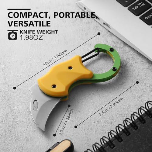 Small Pocket Knife for Men, Pocket Utility Knife with 1.38''Sharp Blade, Cute Folding Knife Box Cutter, Mini EDC Knives for Everyday Carry, Ideal Gifts for Men and Women（Yellow） - color: Yellow