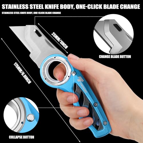 Tondiamo 2 Pcs Folding Pocket Utility Knife Box Cutter, Blue - color: Blue