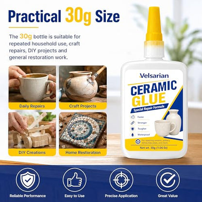 Multi Surface Ceramic Glue 30g 1 Pack, Clear Adhesive for Porcelain, Pottery, Glass, Tile, Stone, Wood and Hard Plastic Repair