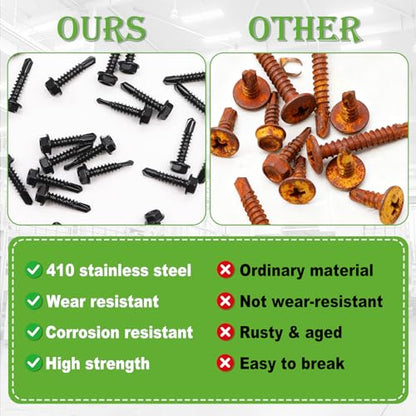 mxuteuk 1000PCS #14#12#10#8 Black Self Tapping Screws,410 Stainless Steel - size: BK 1000PCS #8 #10#12#14 Kit