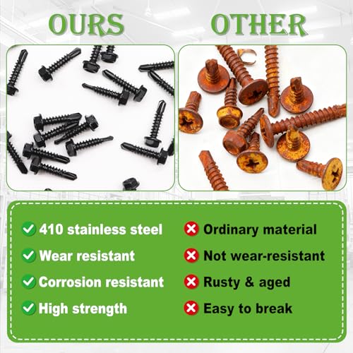mxuteuk 1000PCS #14#12#10#8 Black Self Tapping Screws,410 Stainless Steel - size: BK 1000PCS #8 #10#12#14 Kit