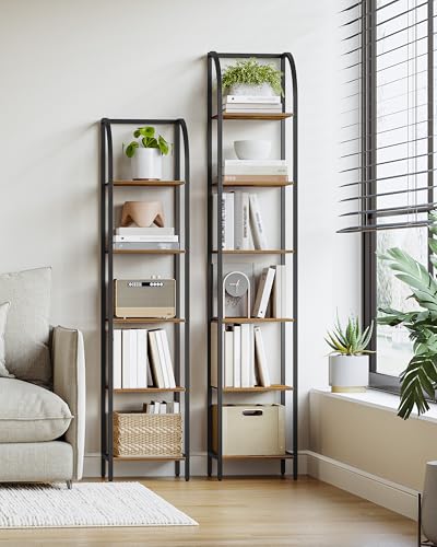 Hzuaneri Bookshelf Narrow Bookcase, Tall Storage Rack with Steel Frame - color: Rustic Brown, size: 11.8 × 13.2 × 71.9 inch